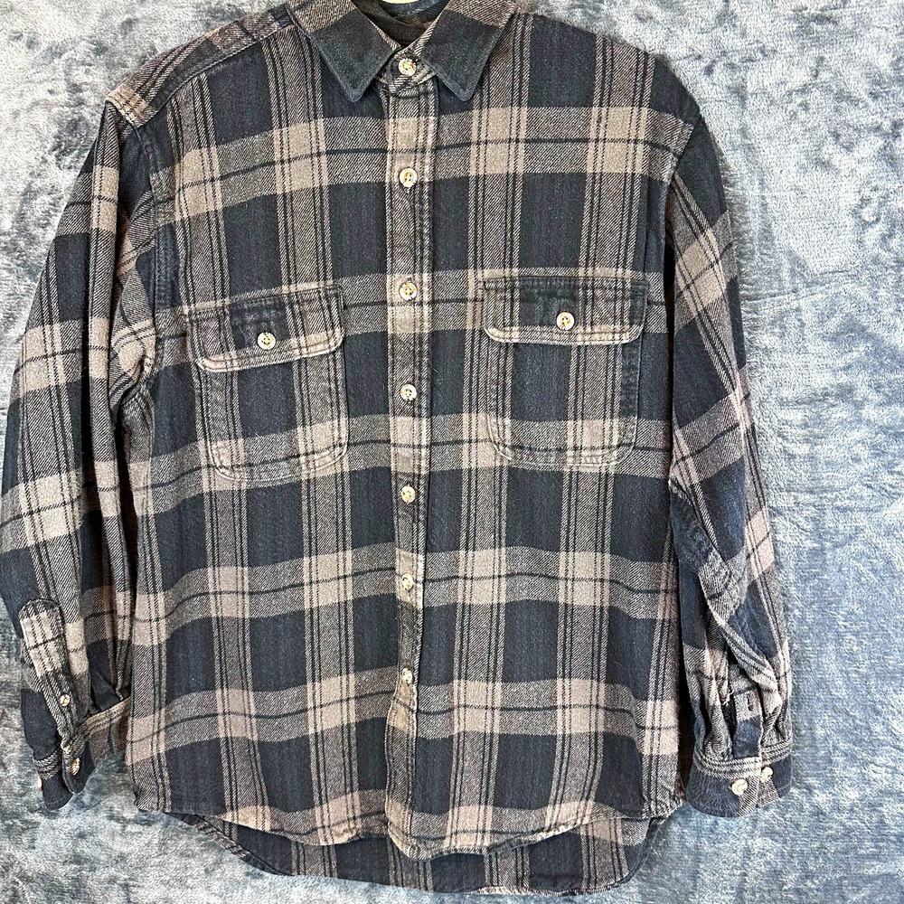 Field & Stream Men's Heavy Plaid Flannel Button Up Long Sleeve Shirt Pockets Lg